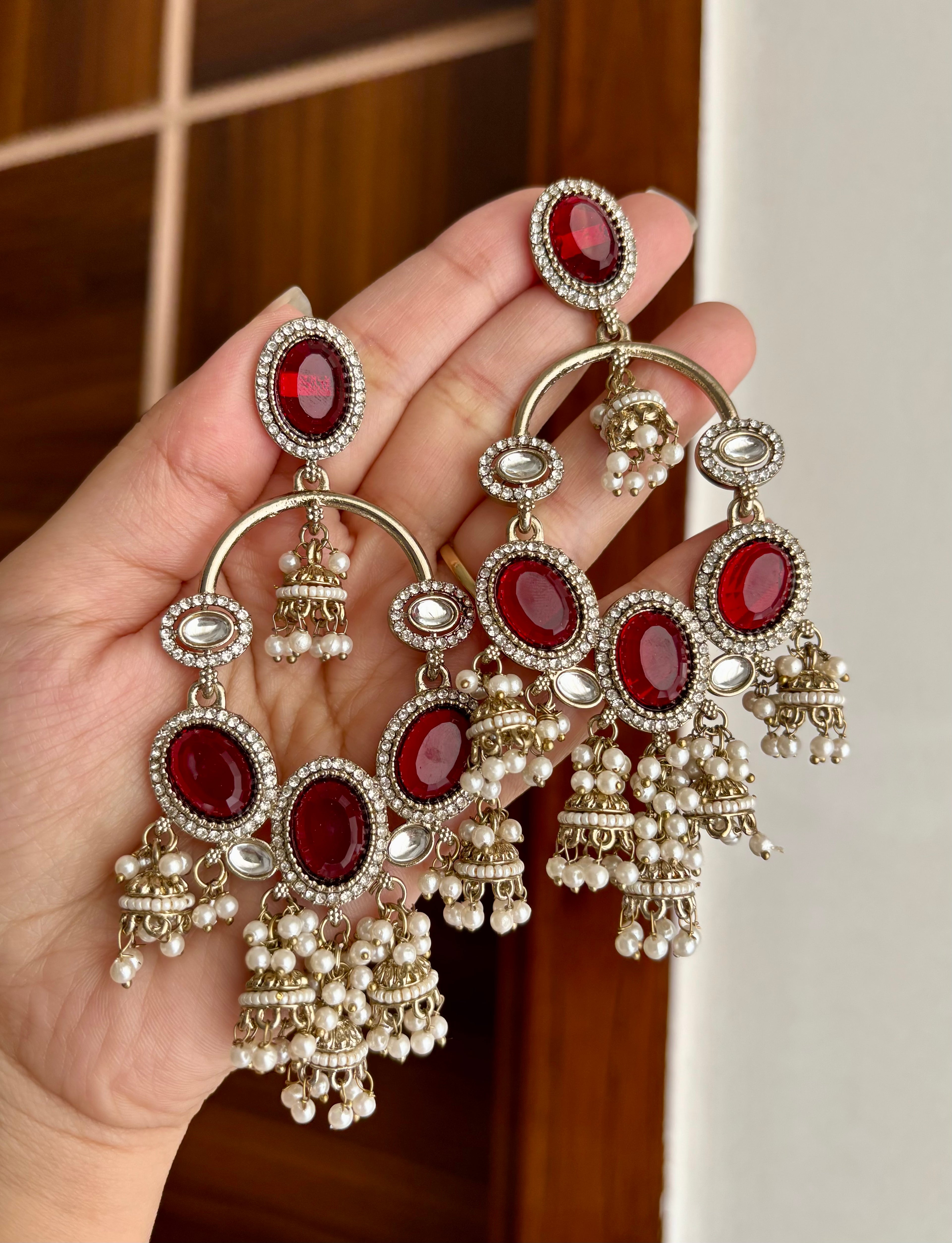 High Quality Designer Navneet Maroon Earrings