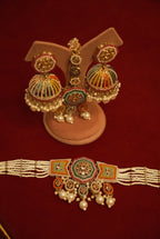 High Quality Designer Multi Choker Set With Mang Tikka & Jhumkas