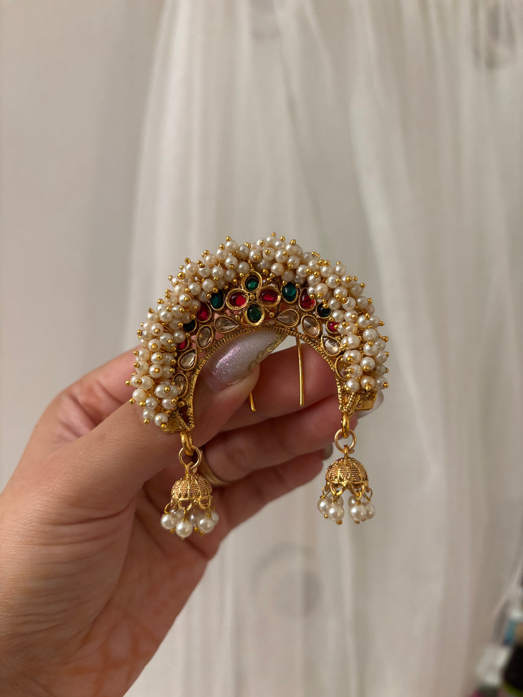 Pearl Bunch Back Hair Accessorie (Maroon & Emerald)