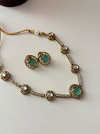 Premium Doublet & Polki Work Necklace With Studs (Turquoise)