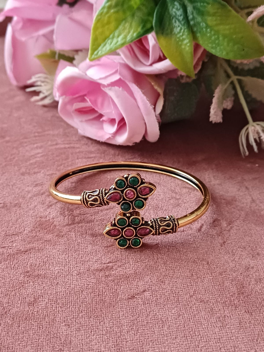 Flower Almond Oxidised Openable Bracelet