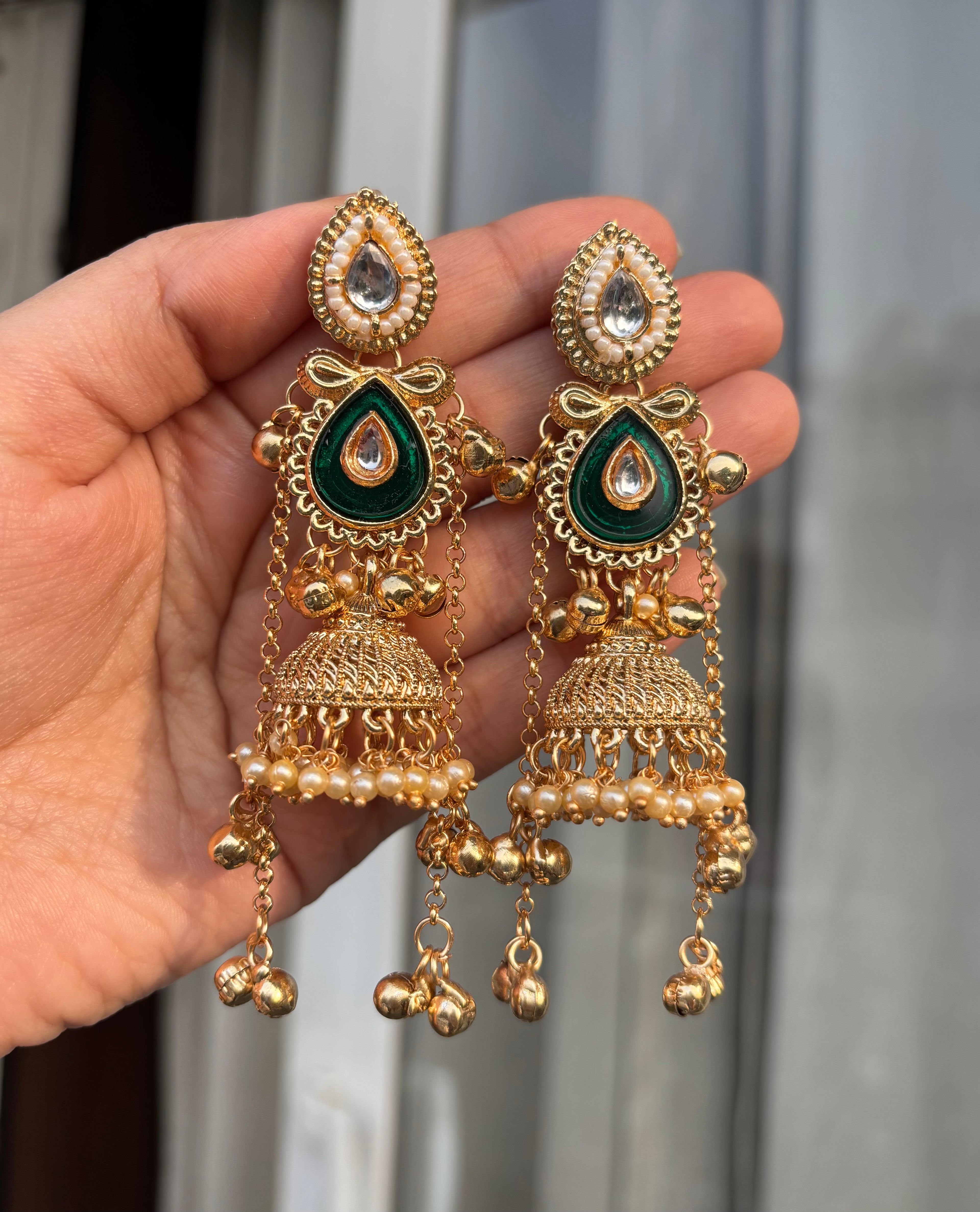 Green Almond Kashmiri Jhumkas