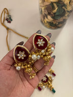 Premium Quality Brass Fusion Necklace With Earrings (Maroon)