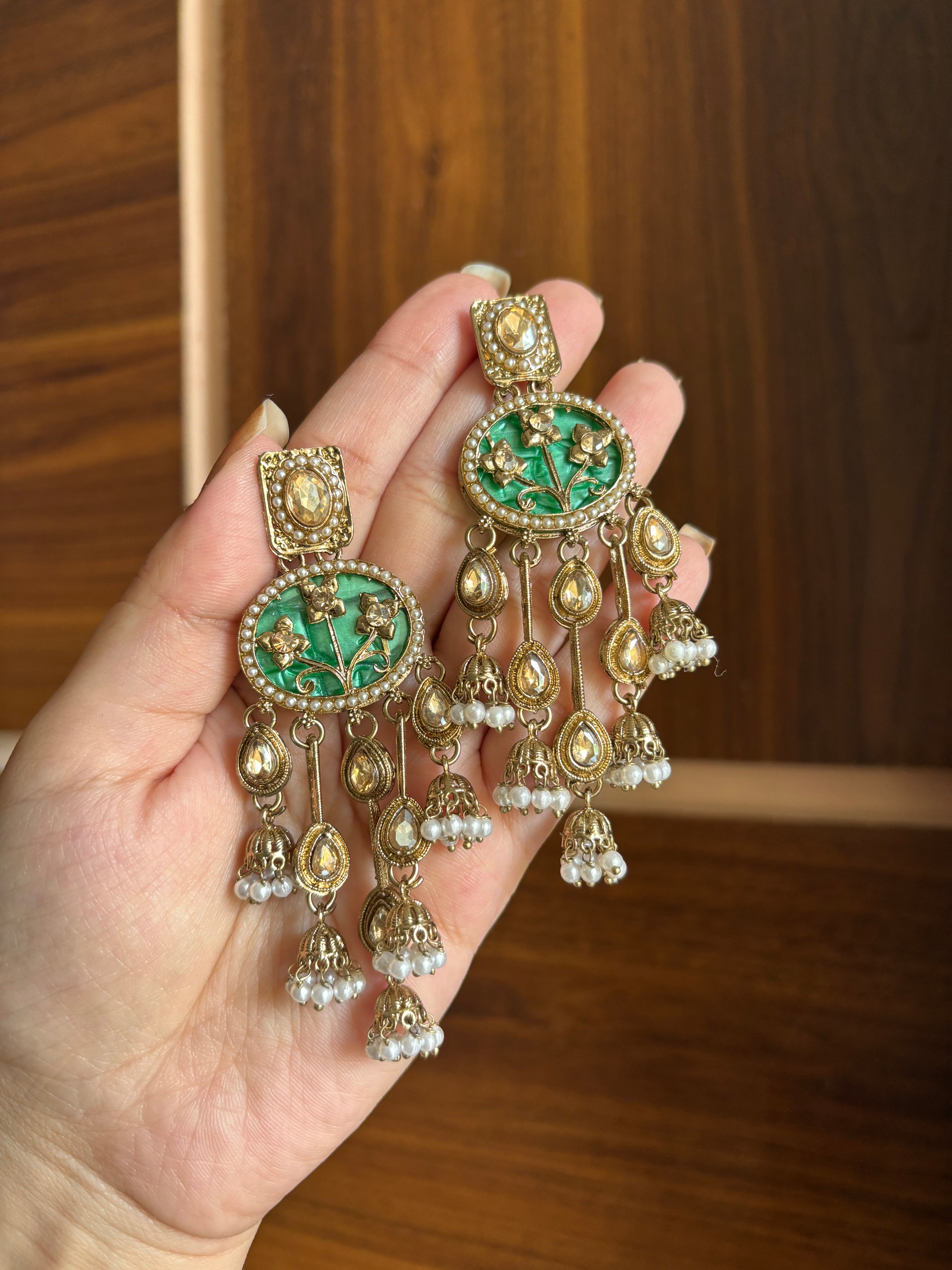 Hetal Oval Green Earrings