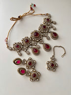 Princess Jasmine Turkish Choker Set With Mang Tikka & Earrings (Ruby)