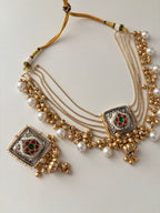 Premium Brass Pachi Kundan Work Neckalce With Stud Earrings (Ruby/Emerald)