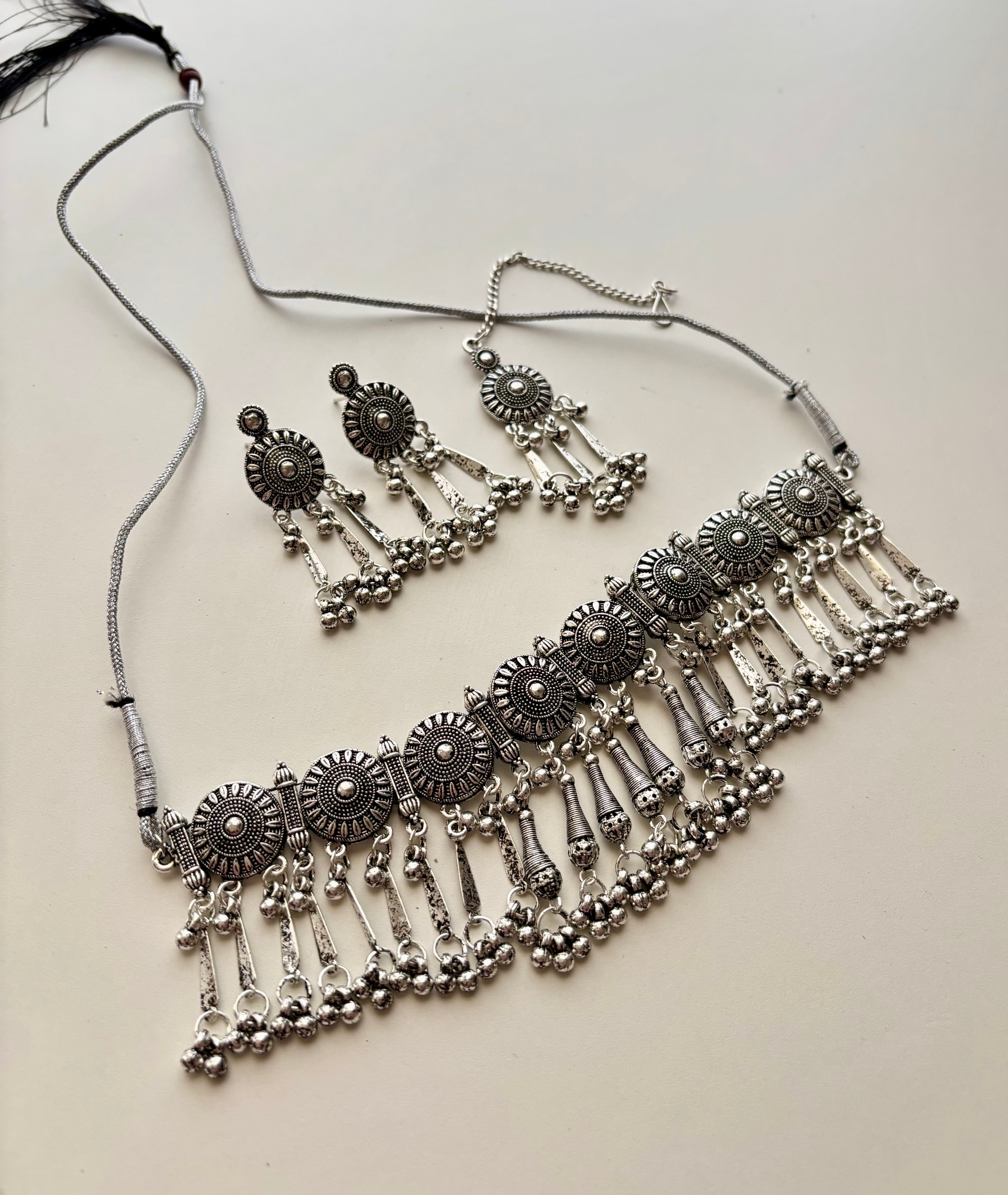 German Silver Choker With Layers Touch & Mang Tikka With Earrings