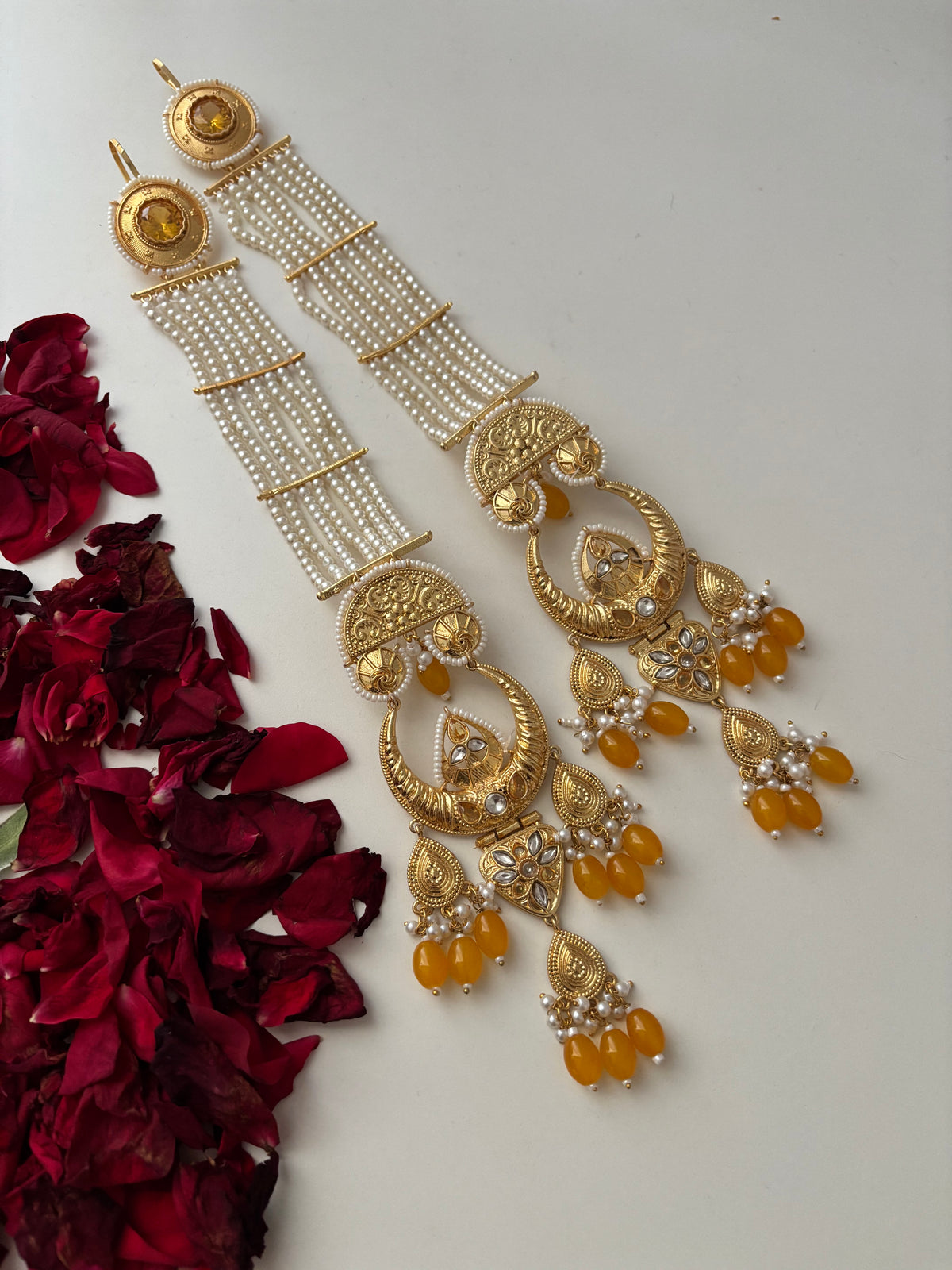 Rubina Brass Long Earrings With Pearls Sahara (Yellow)