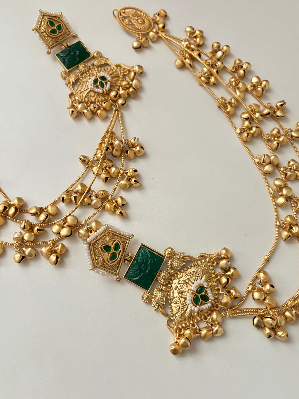 High Quality Designer Brass Kashmiri Ghungroo Touch Earrings With Side Layer (Green)
