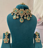 Princess Jasmine Turkish Necklace With Mang Tikka & Earrings (Turquoise)