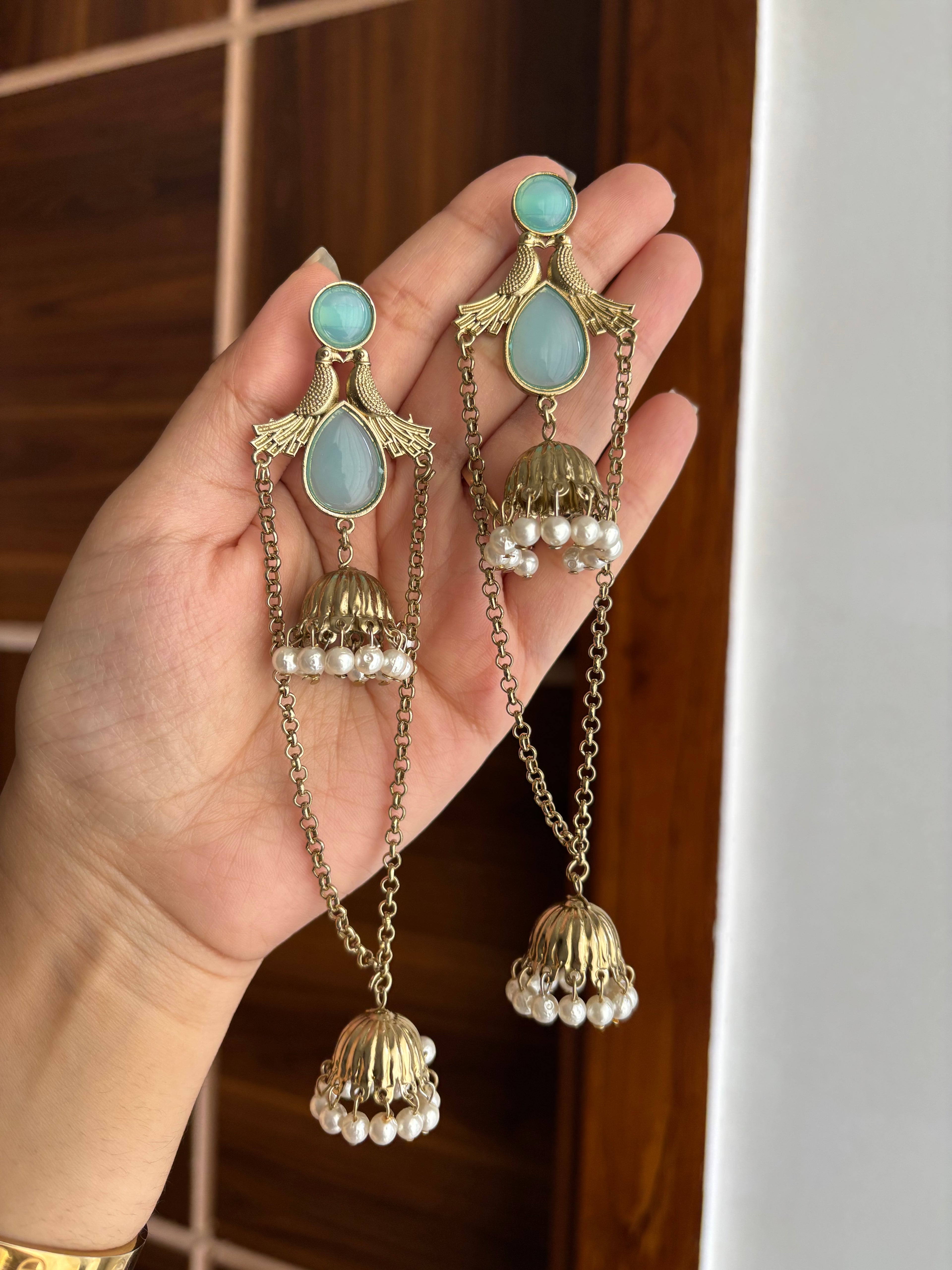 Simran Long Kashmiri Earrings ( Turquoise)