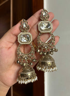 Brass Chandbali Jhumkas (Pearl)