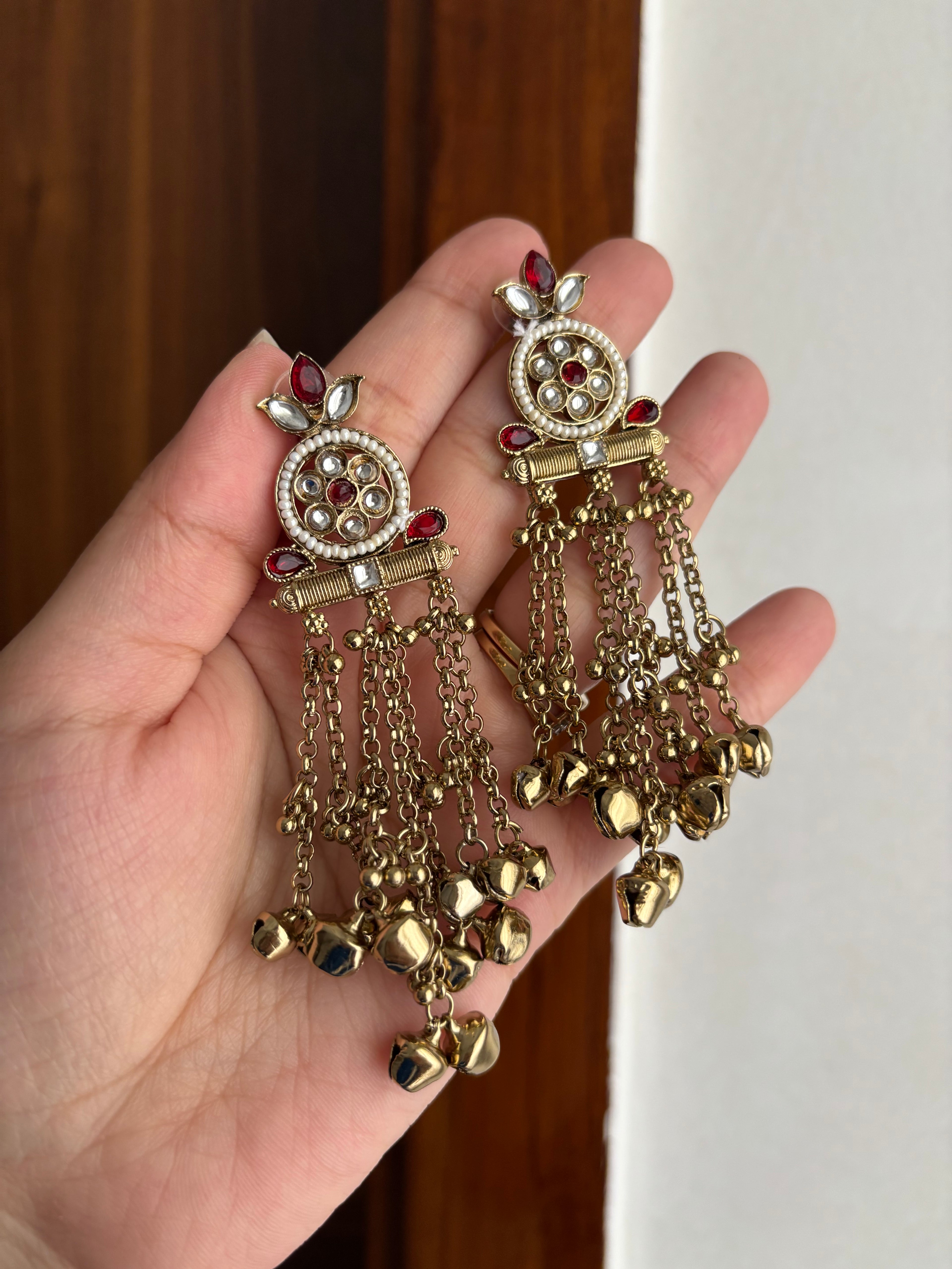 Ghungroo Layer Earrings (Maroon)
