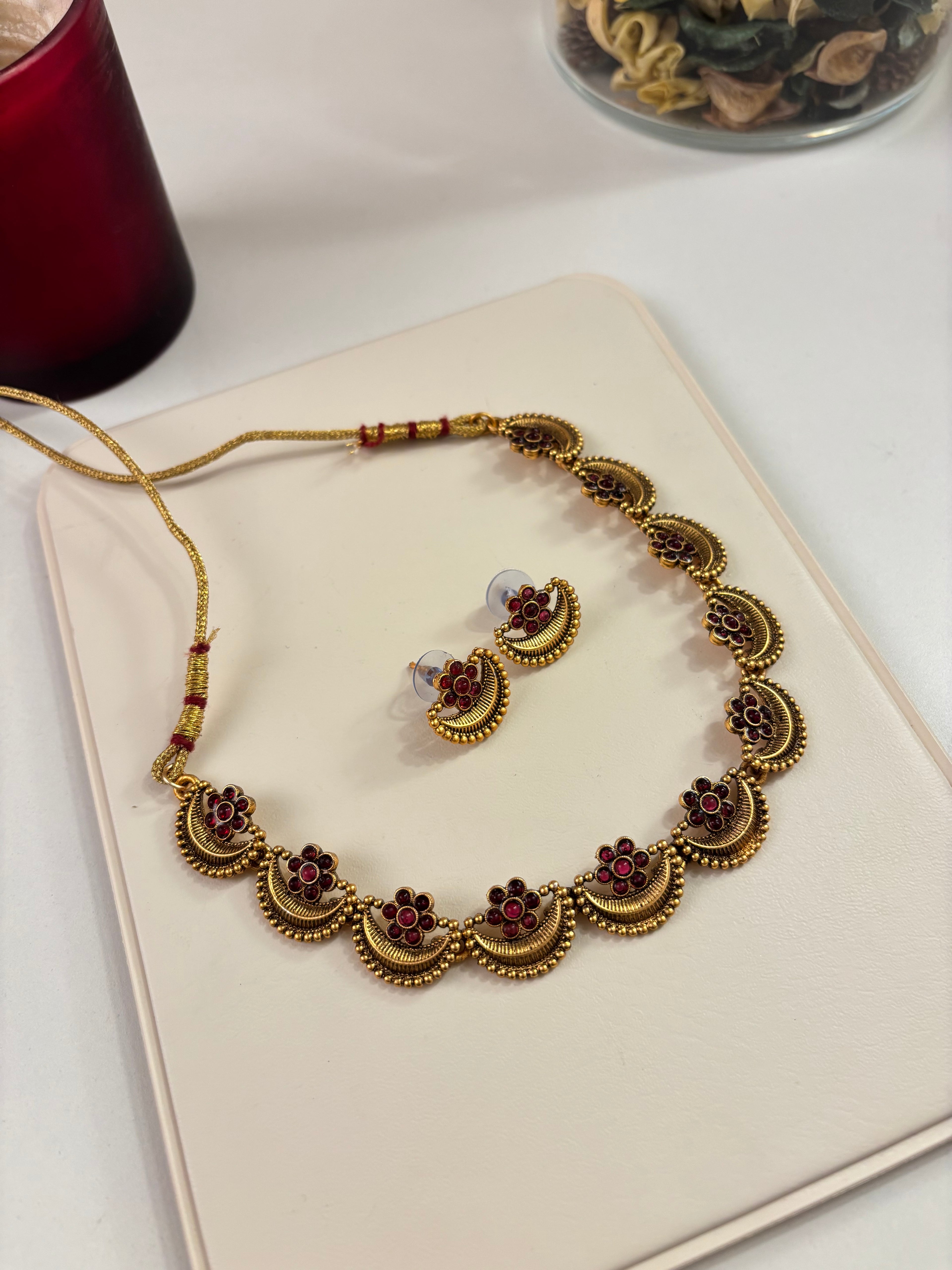Phool Chand Ruby Necklace With Earrings