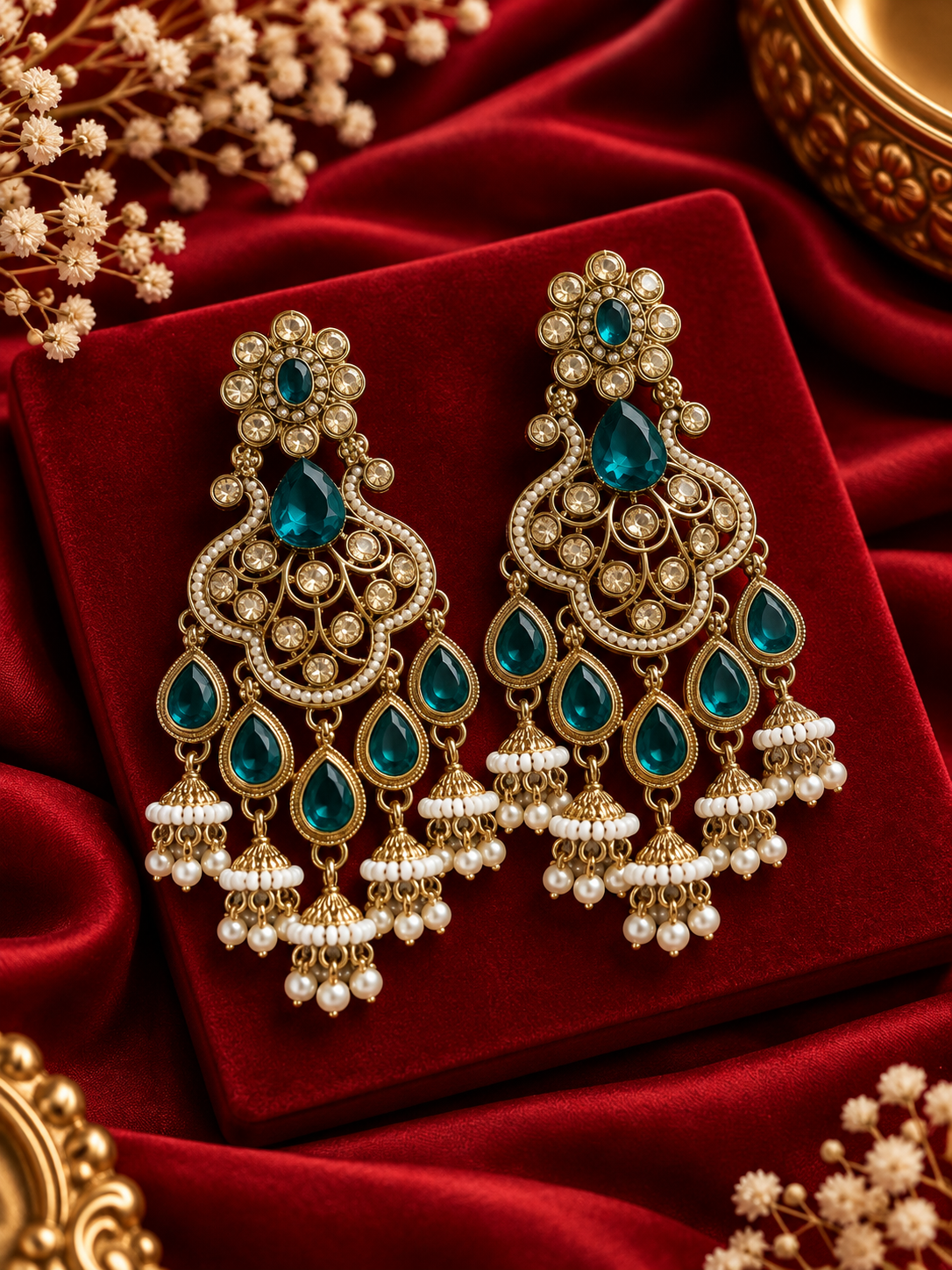 Sonia Dazzling Earrings (Peacock Blue)