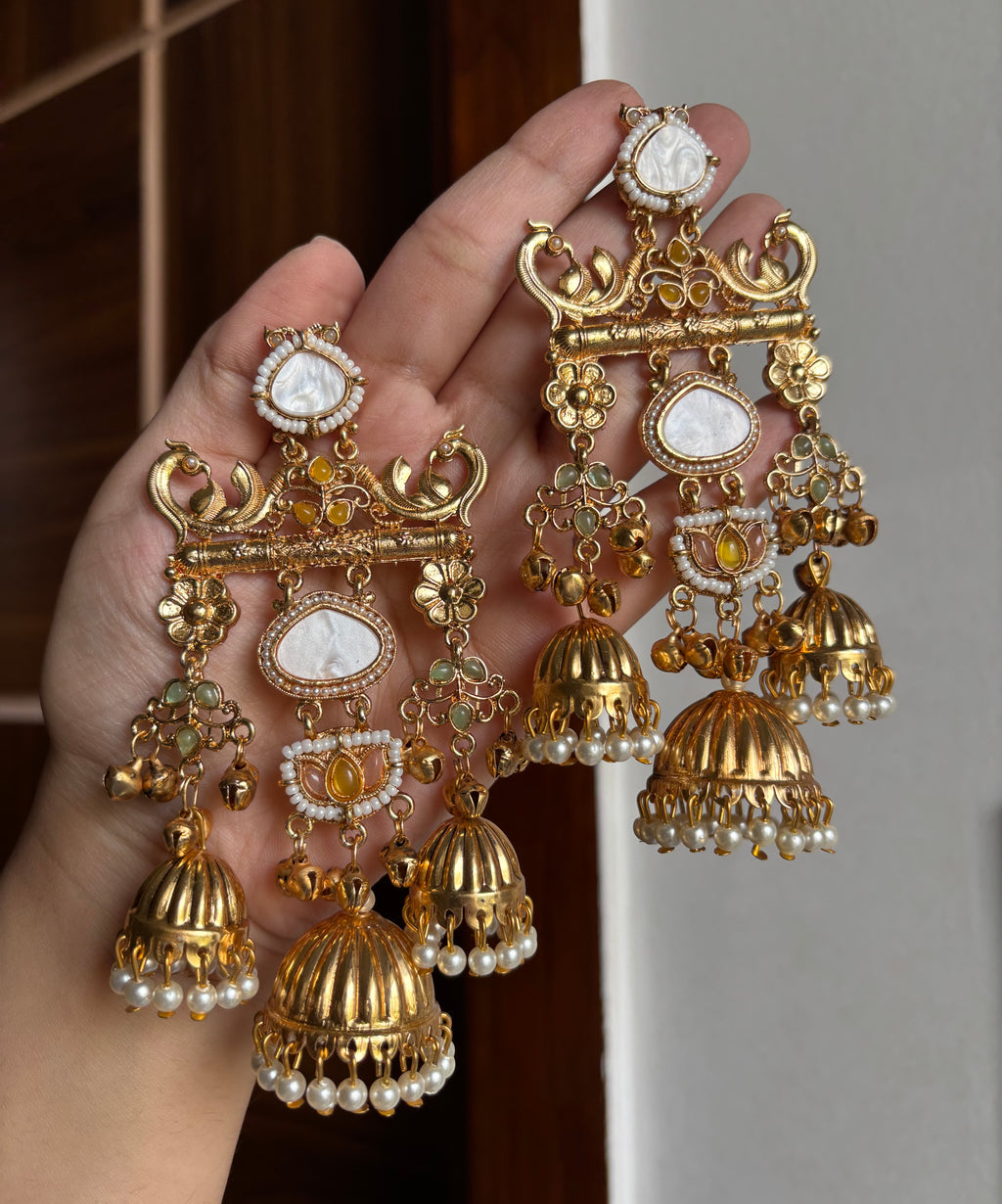 Avni Kashmiri Long Earrings With Detachable Earchain (Pastel Shade)