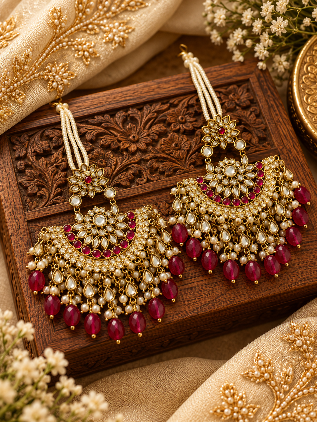 Premium Heavy Look Earrings With Detachable Sahara (Pink)