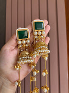 High Quality Designer Tanisha Jhumkas With Long Layers ( Green )