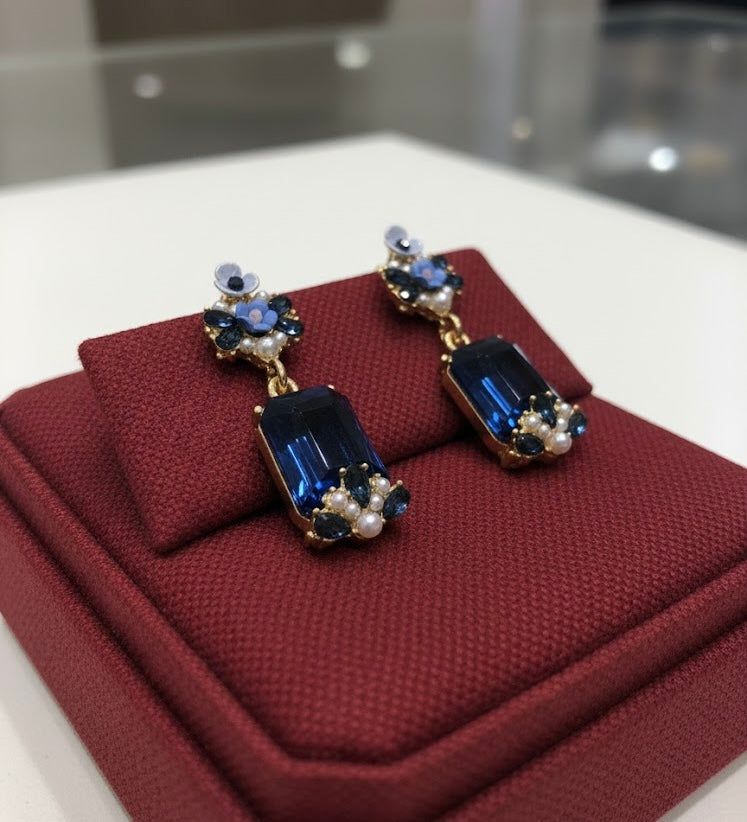 High Quality Designer Royal Blue Crystal Earrings