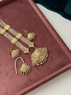 Punjabi Style Long Jadau Haar With Mang Tikka & Earrings Design-1