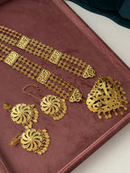 Punjabi Style Long Jadau Haar With Mang Tikka & Earrings