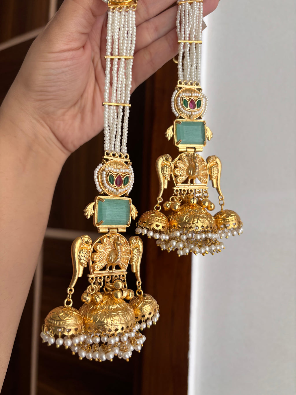 Shazia Premium Kashmiri Earrings With Pearls Touch Sahara (Turquoise)