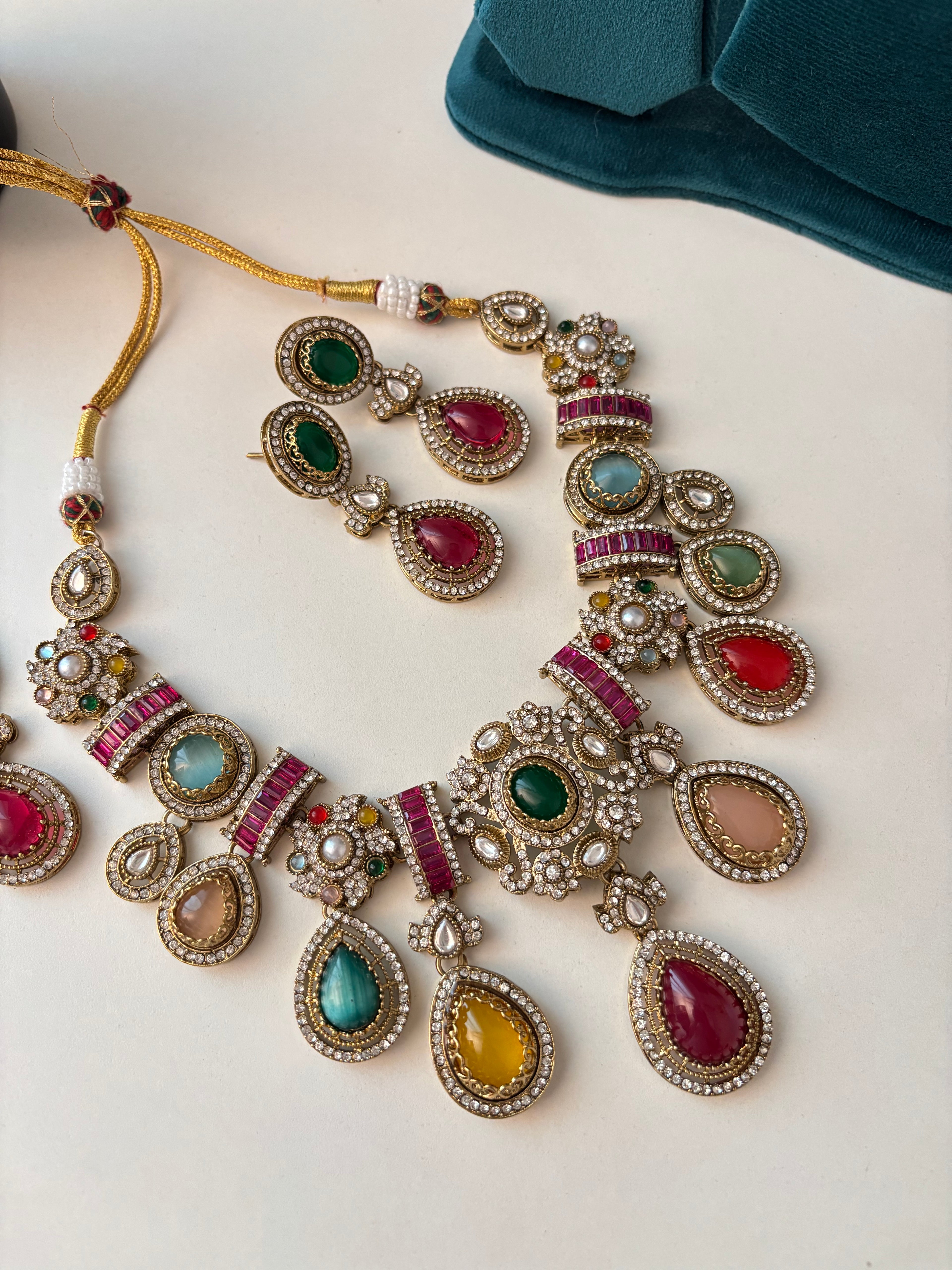 Princess Maya Multi Rose Drop Necklace With Earrings