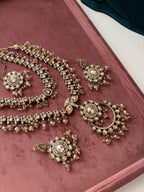 High Quality Designer Long Haar With Sleek Necklace & Mang Tikka Earrings (Champagne)
