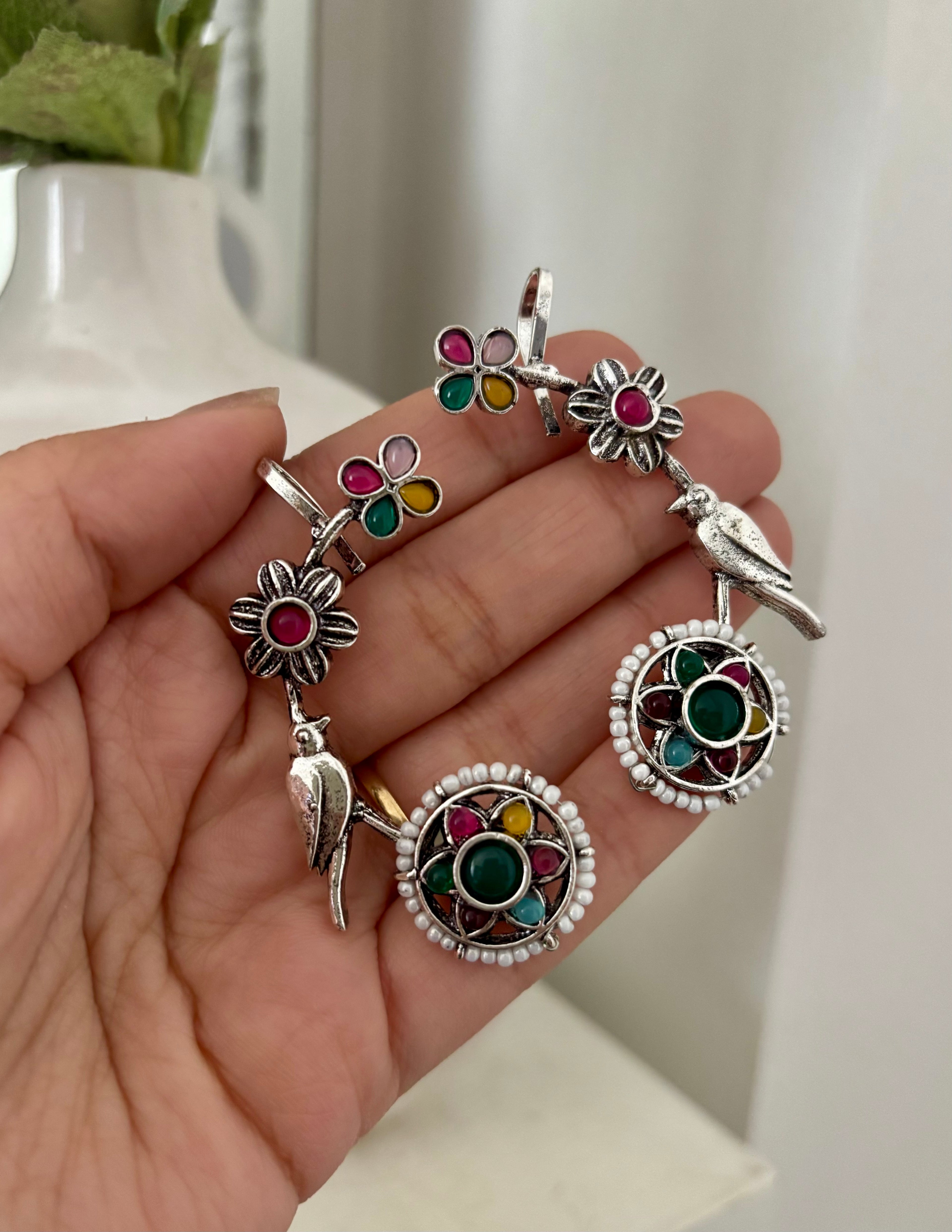 German Silver Flower Earcuff In Multi Touch
