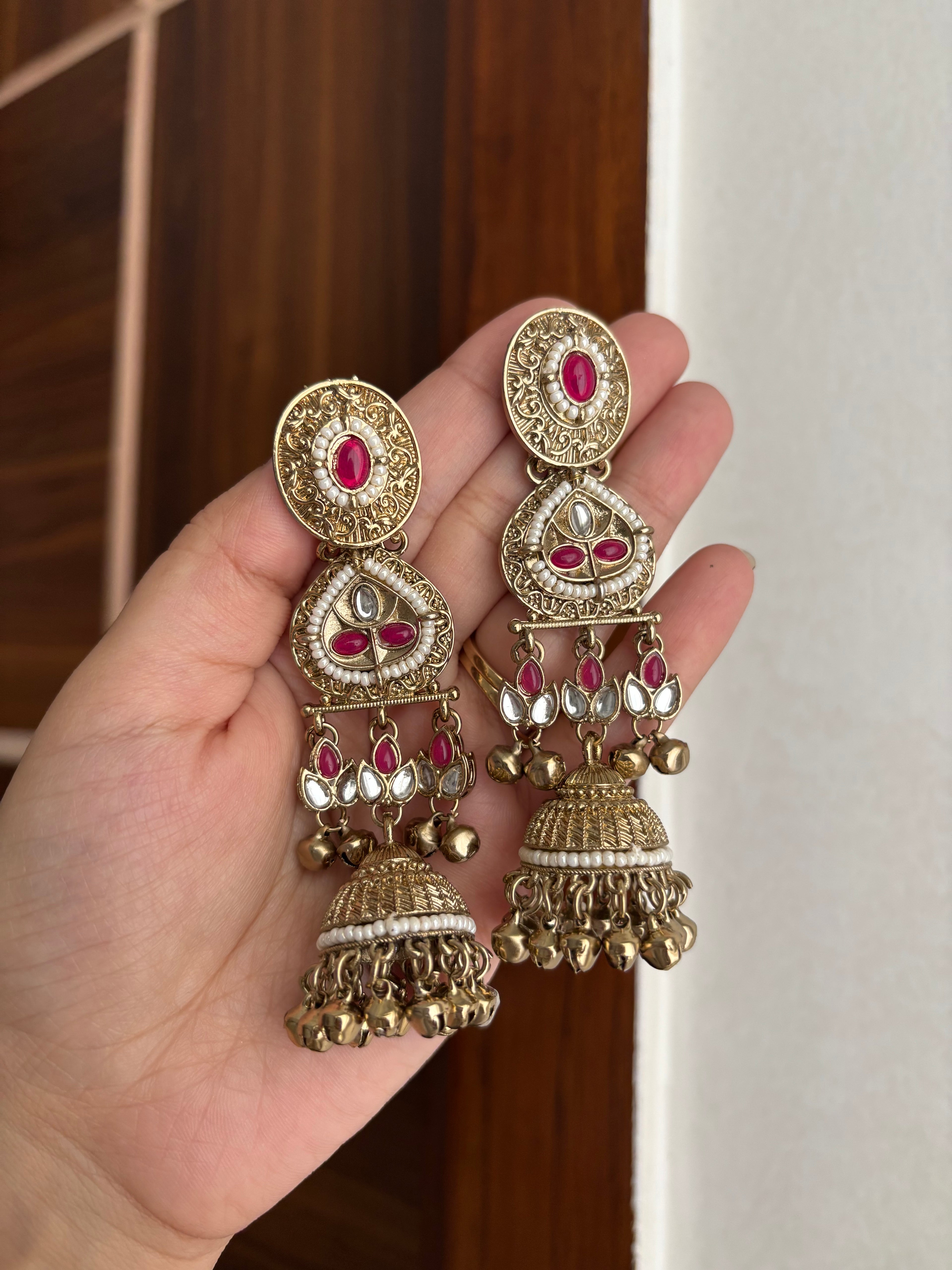 Palak Ghungroo Earrings (Ruby)