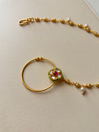Kundan Press On Nose Ring With Side Layer (Red)