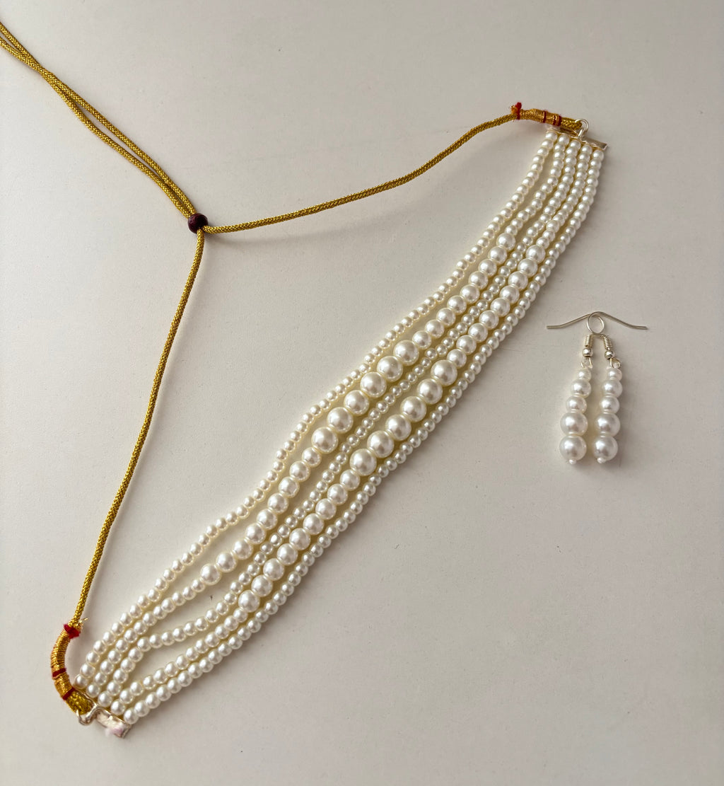 Pearl Choker Set With Earrings