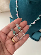 Angel American Diamond Sleek Necklace With Earrings (Pink Mint Mix)