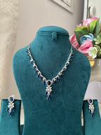 Elizabeth American Diamond Necklace With Earrings (Blue)