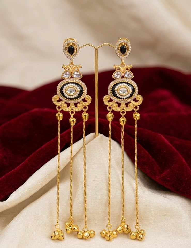 Kareena Kashmiri Long Layer Earrings (Black)