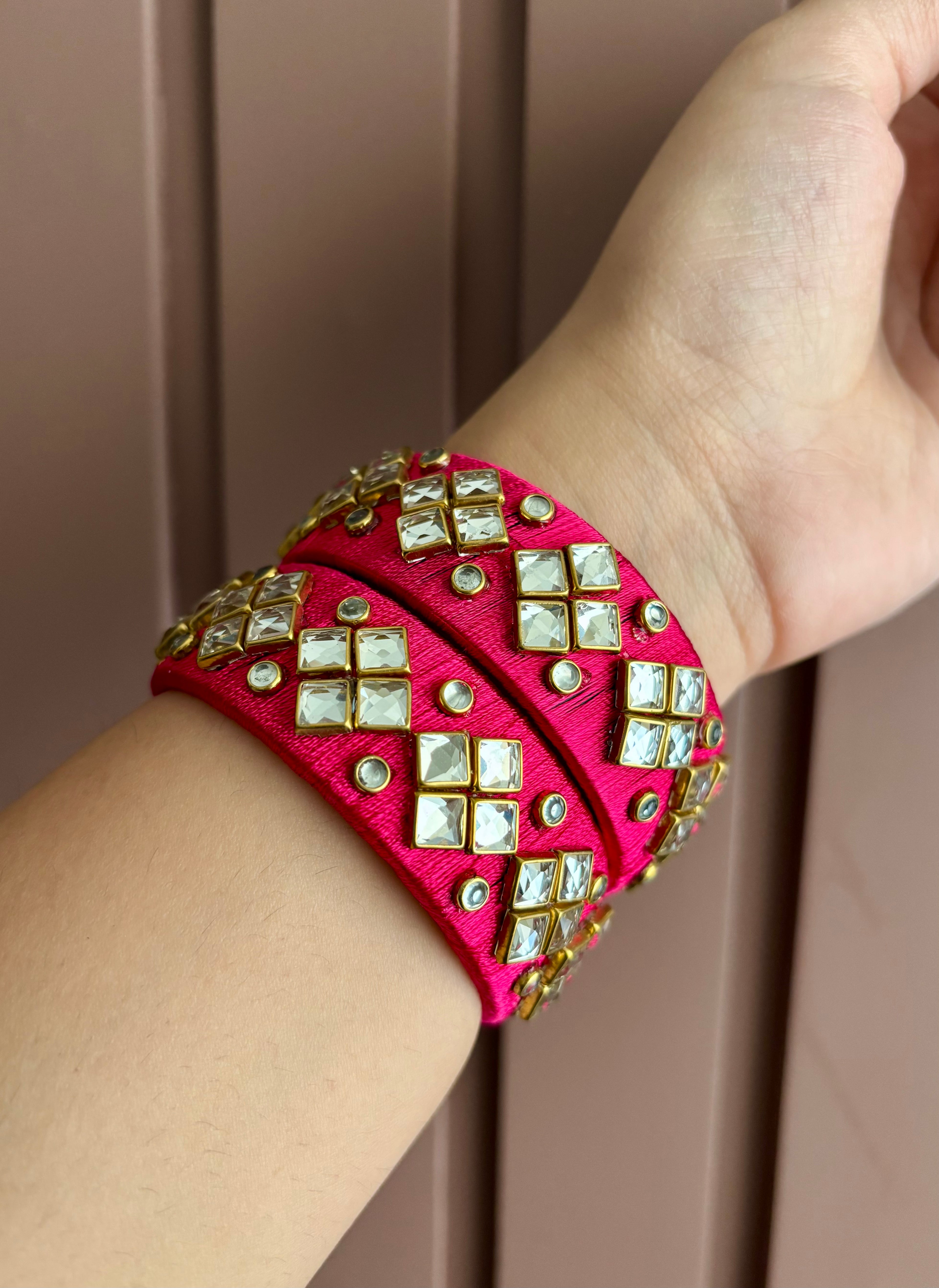 Silk Thread & Kundan Work Bangles Pair ( Mazanta )