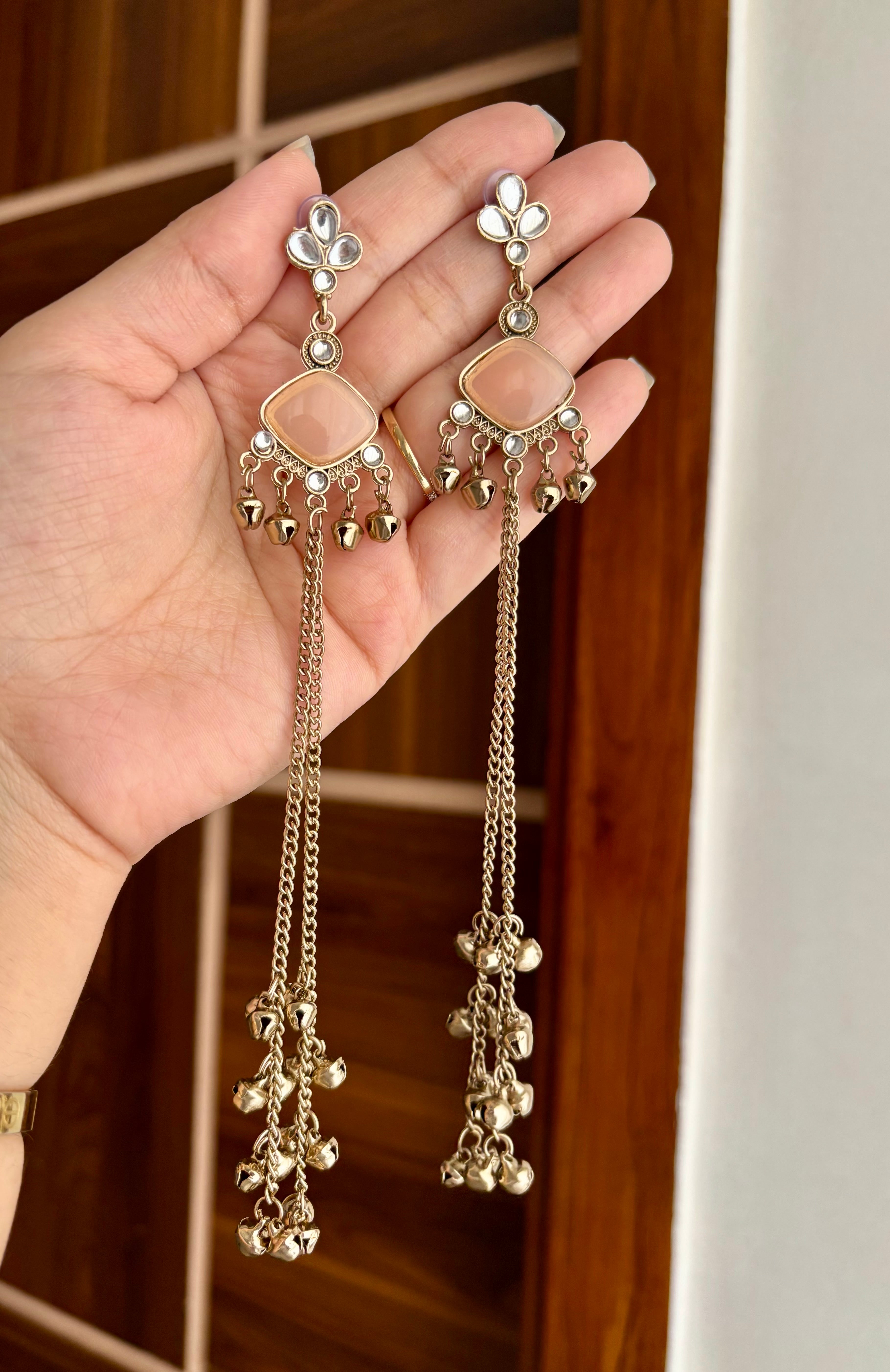 Shalini Kashmiri Long Earrings ( Peach )