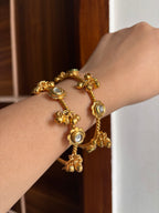 Kundan Flower Brass Adjustable Bangles (Pair)