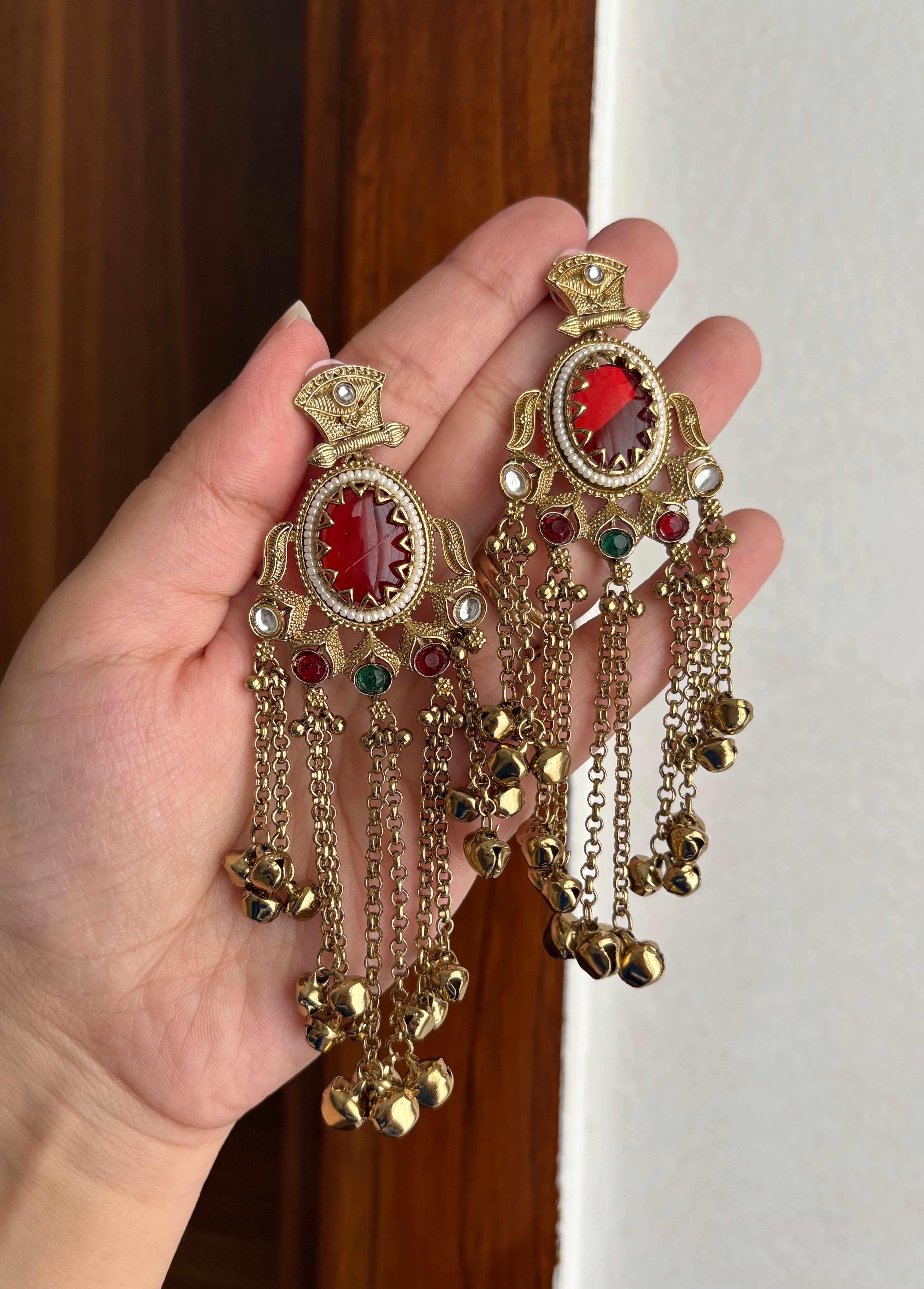 Shilpa Kashmiri Earrings (Maroon & Green)