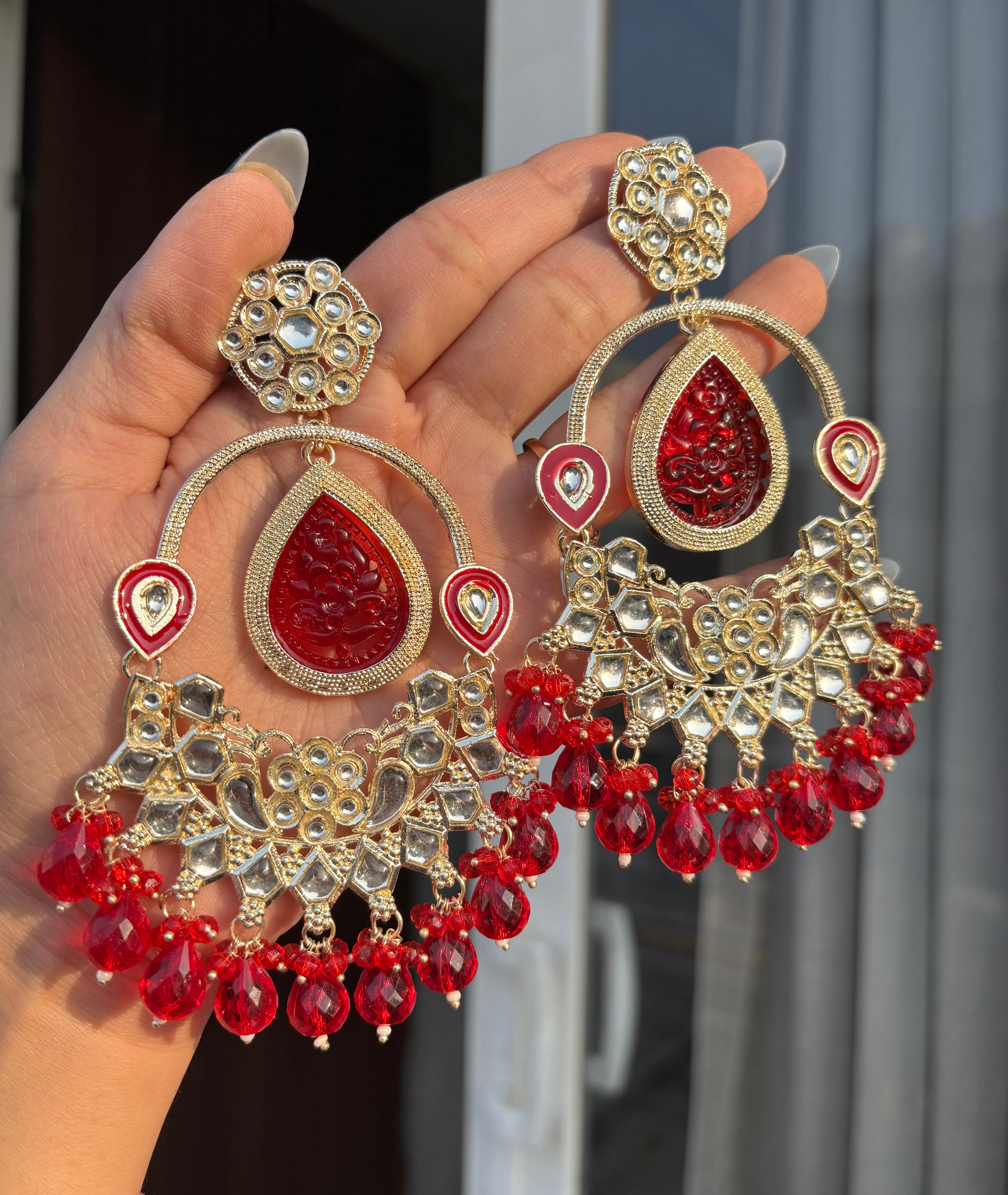 Red Chandbali Earrings