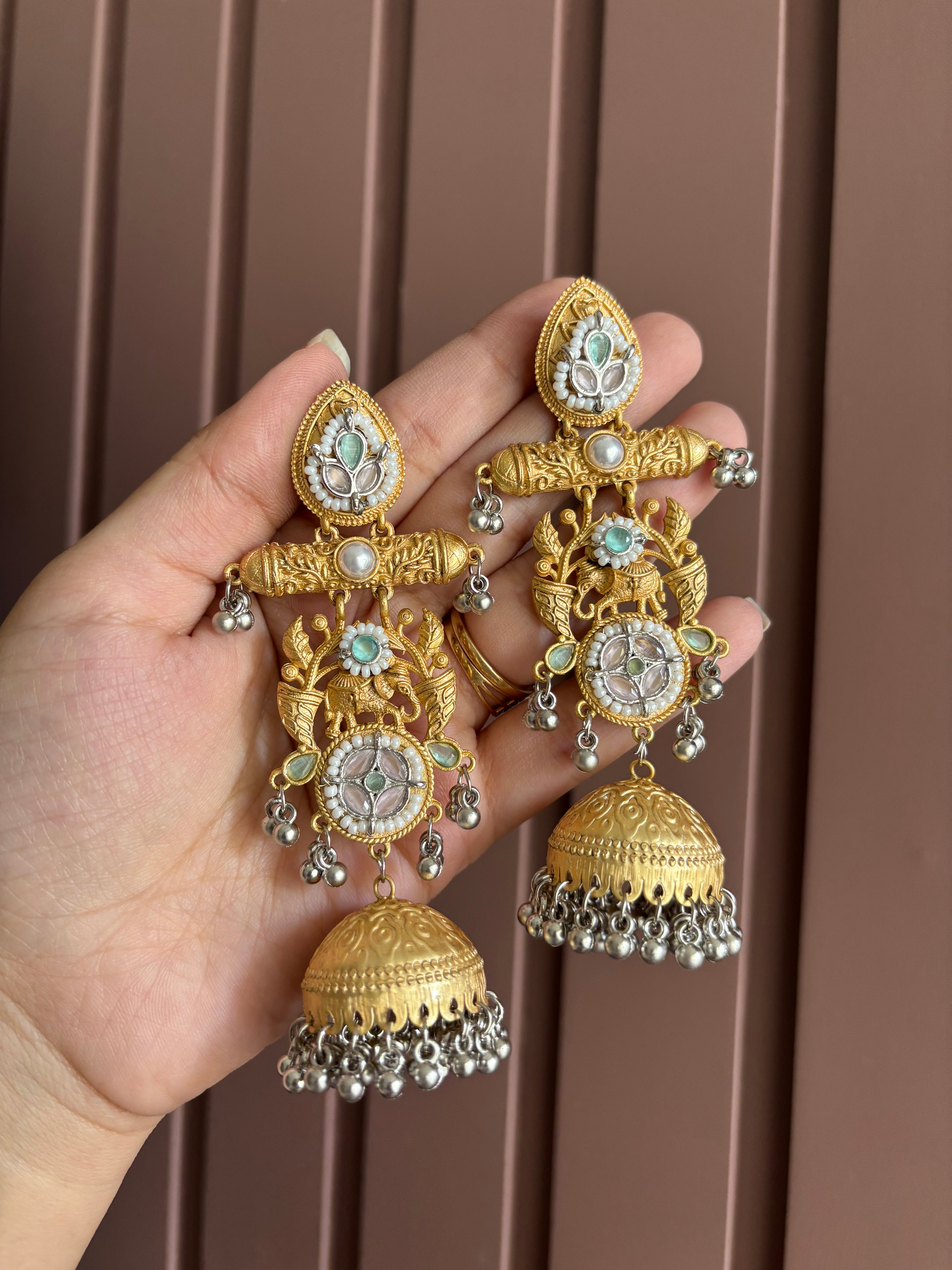 Pink & Mint Mix Kashmiri Jhumkas