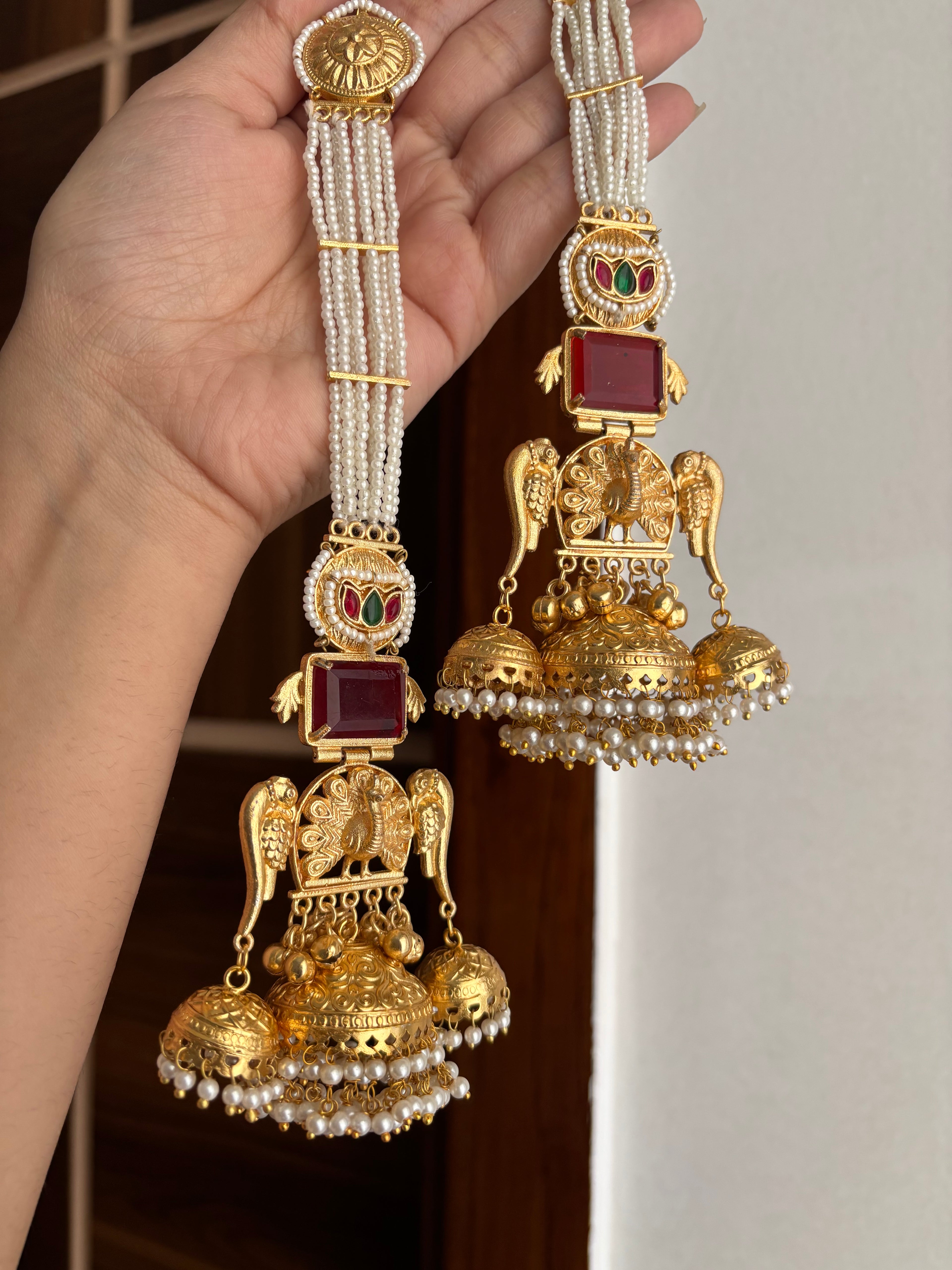 Shazia Premium Kashmiri Earrings With Pearls Touch Sahara (Maroon)