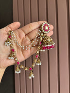 Dark Pink Jhumki With Detachable Earchain