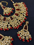 Navneet Heavy Look Necklace With Mang Tikka & Earrings (Red)