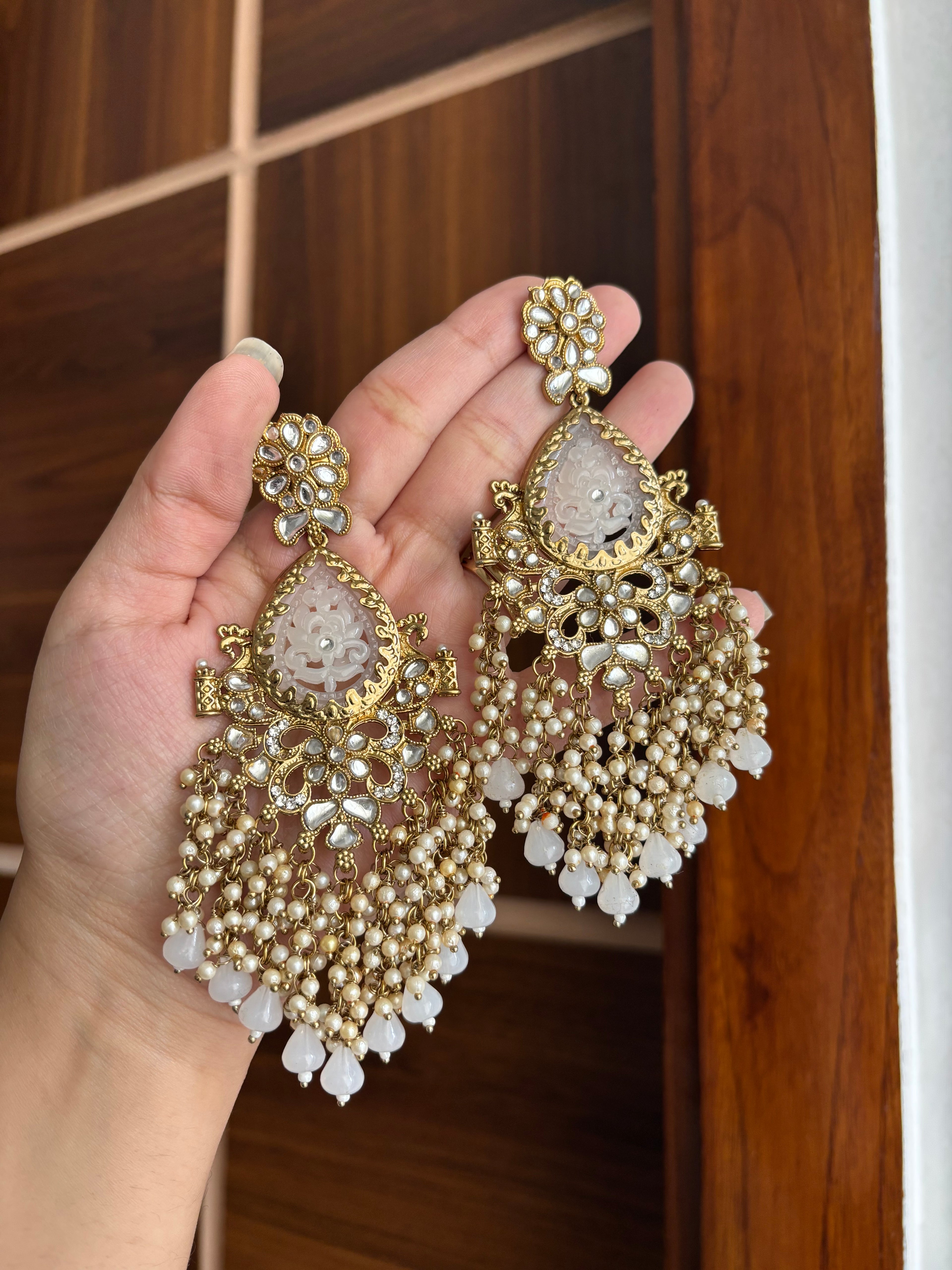 High Quality Designer Long Earrings (Ivory)