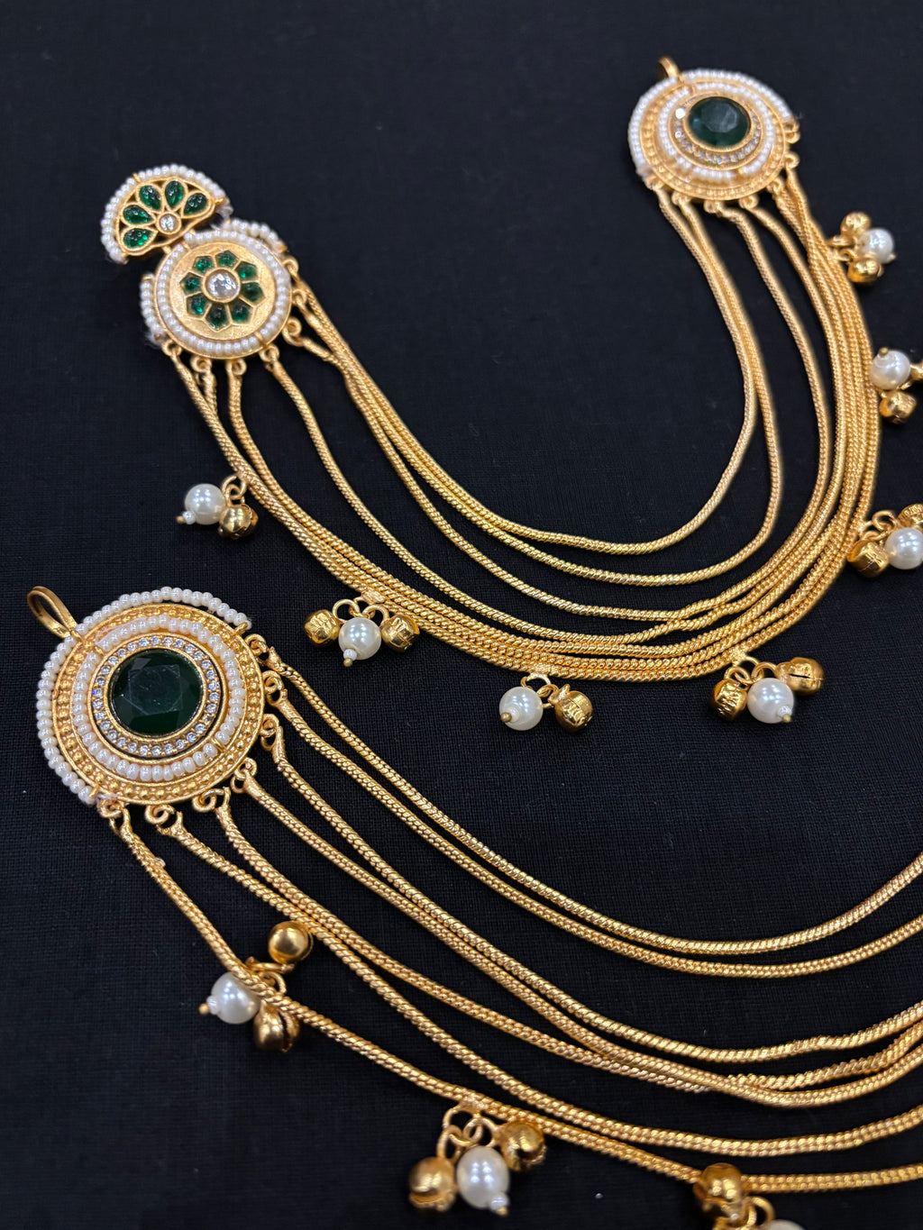 Tara Designer Earrings With Side Layers ( Green )