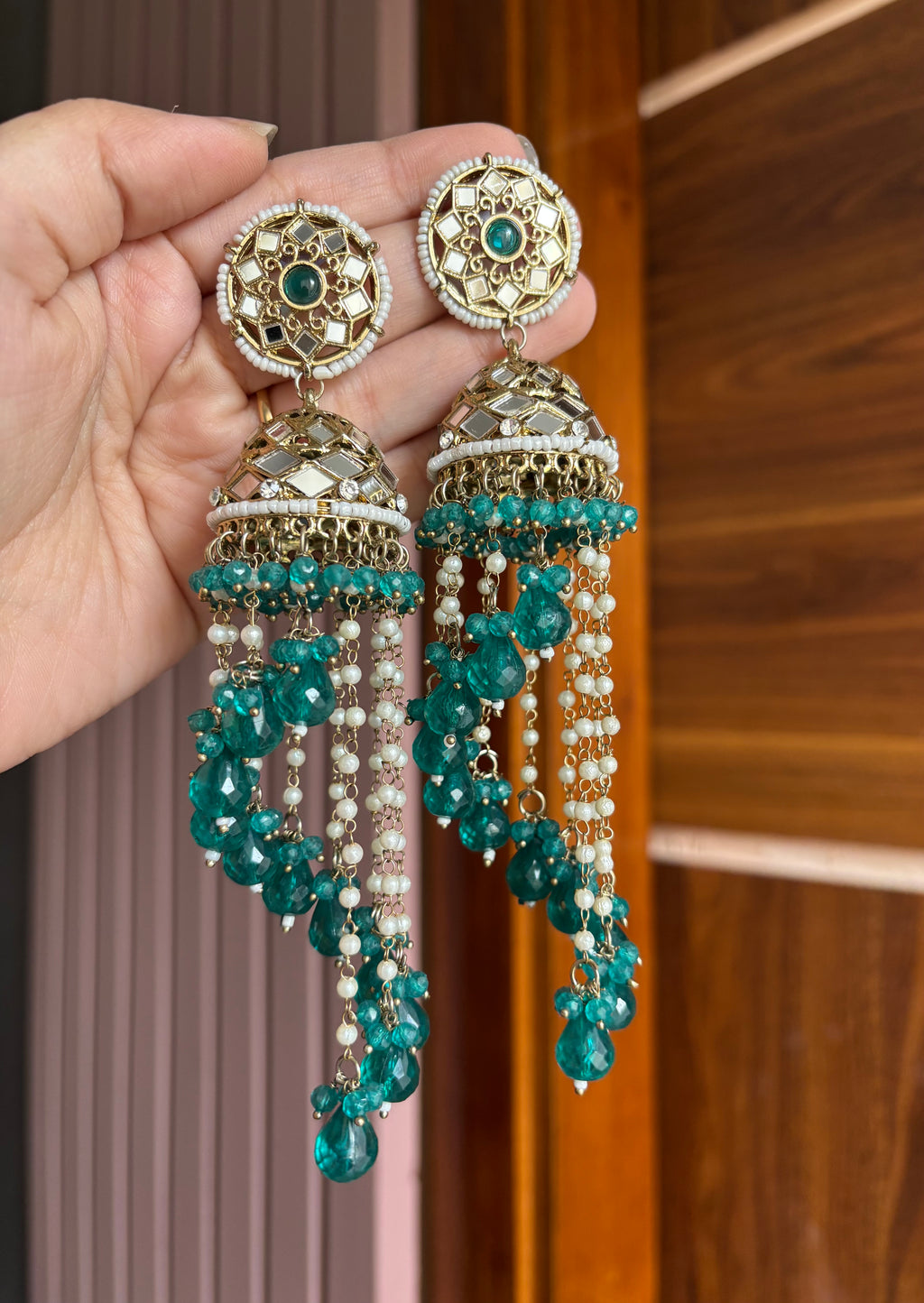 High Quality Designer Mirror Cut Layers Long Jhumkas