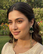 Dark Green Kashmiri Earrings Earrings In Mehandi Polish
