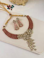 Premium Rose Statement Necklace With Earrings (Ruby)