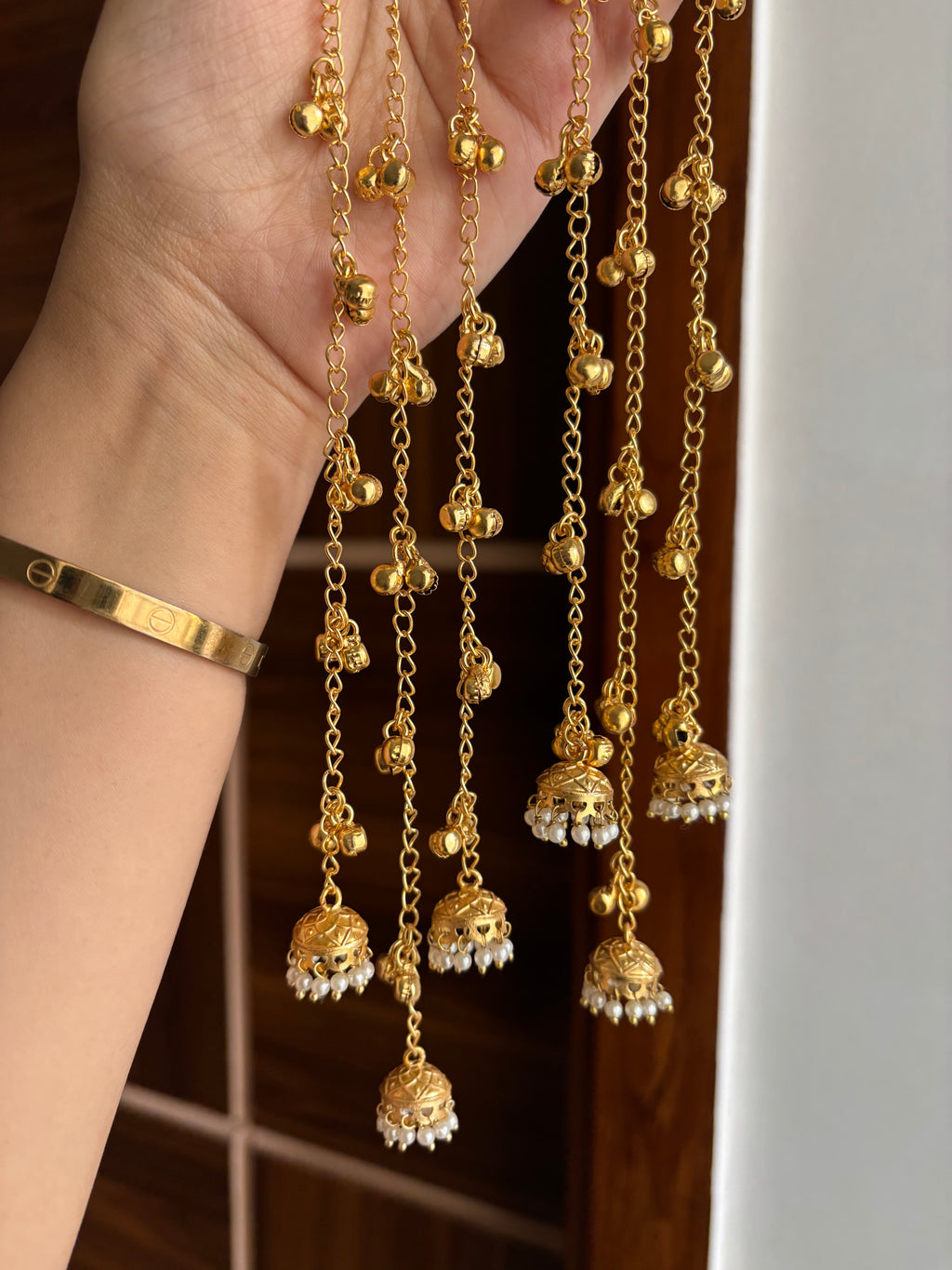 Maroon Flower Long Layer Ghungroo Earrings